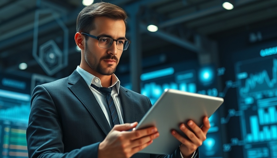 AI in Digital PR: Professional analyzing data with a tablet amid holographic graphs.