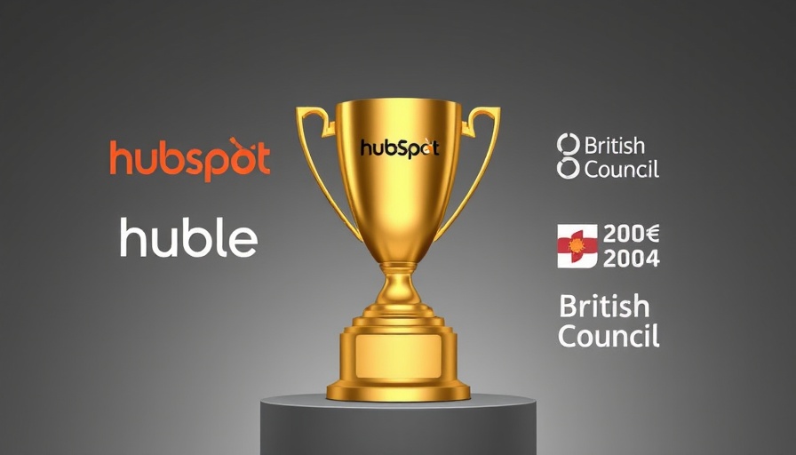 HubSpot Impact Award trophy with corporate logos, sleek design.