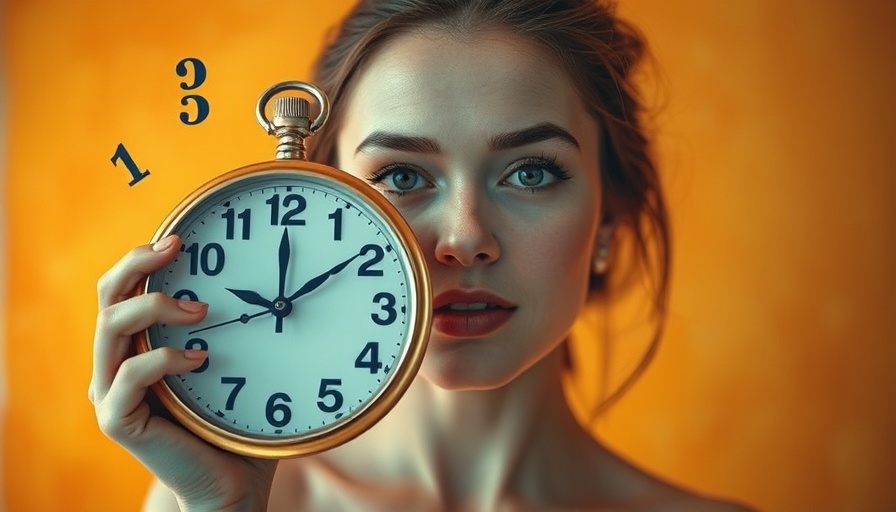 Artistic woman with clock releasing numbers, symbolizing stop wasting your limited time.