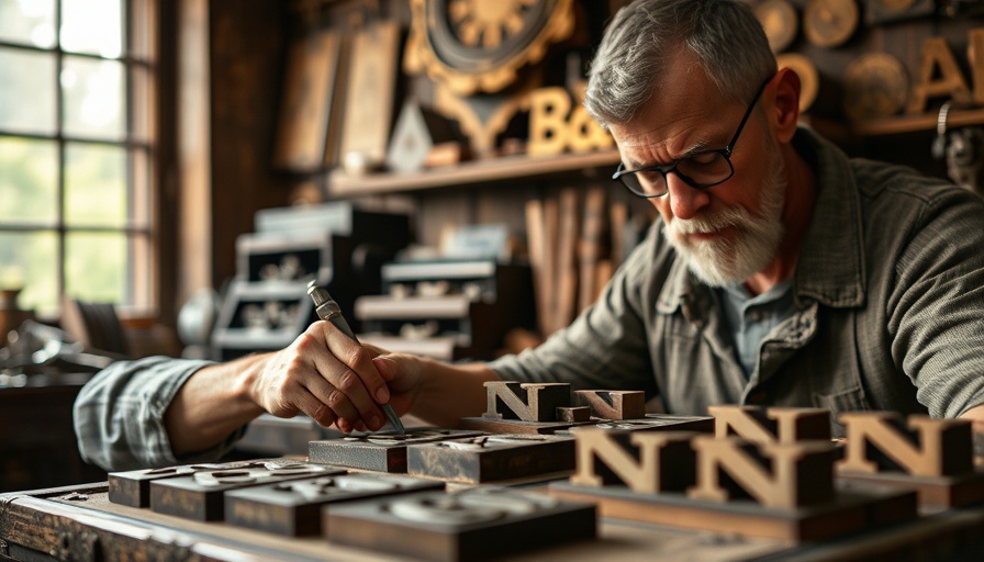 Artisan crafting in letterpress workshop, Alan Kitching contemporary art.