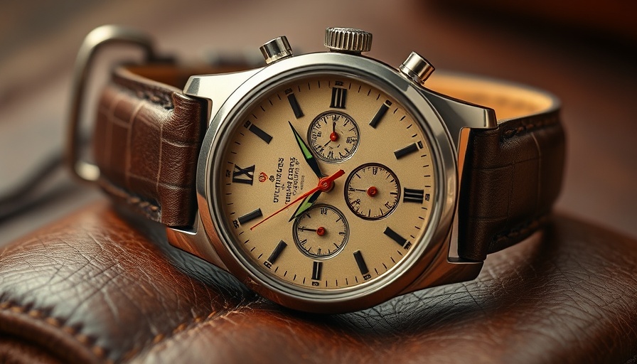 Vintage Gallet wristwatch on leather surface, highlighting dial features.