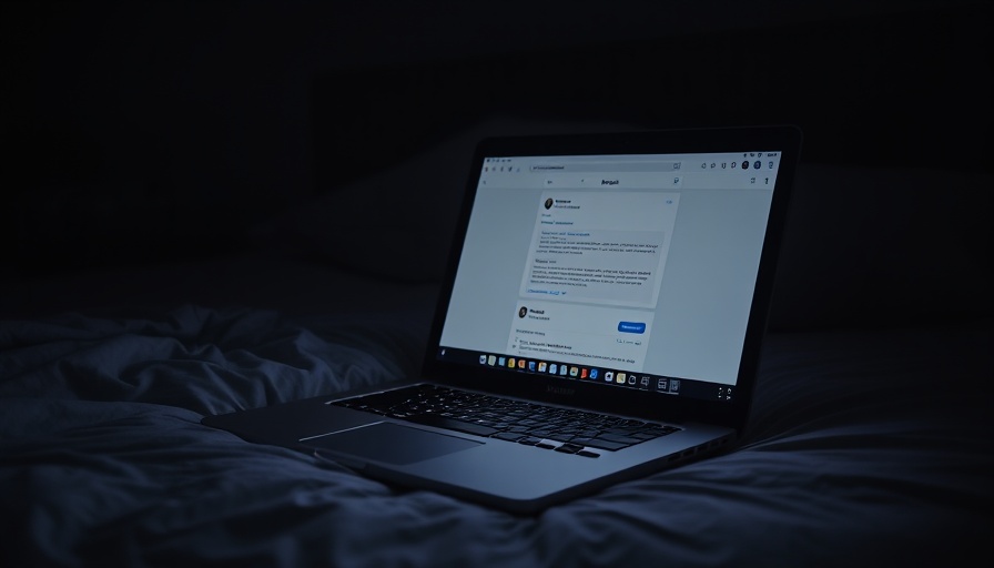 Laptop on bed in dark room, illustrating alternative treatment for insomnia.