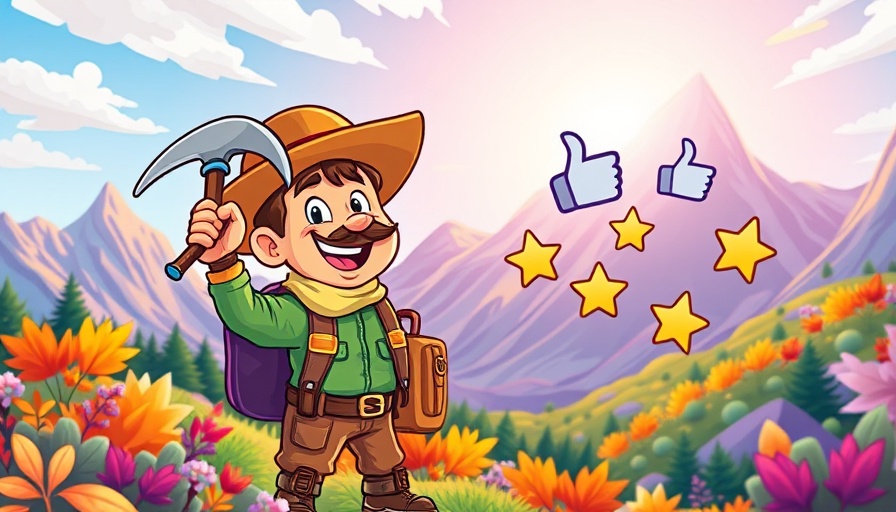 Cartoon explorer mining digital reviews for SEO strategy.