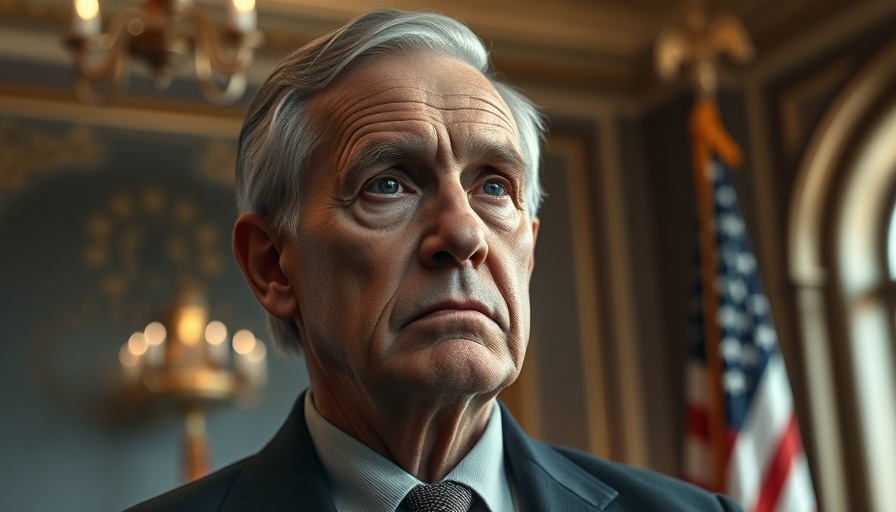 Portrait of serious older man with flag background; Midnight Flights Expose Power Struggles.