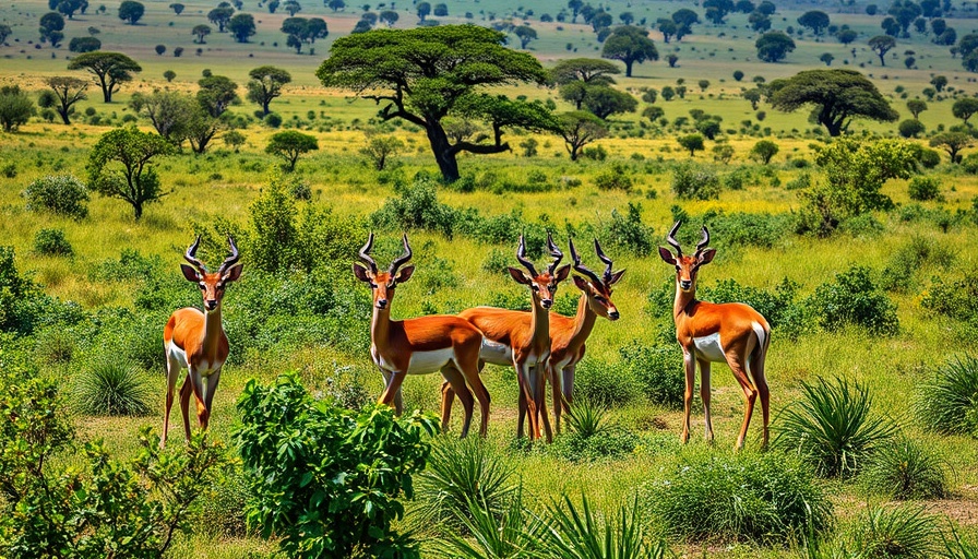 Group of impalas in South African savanna