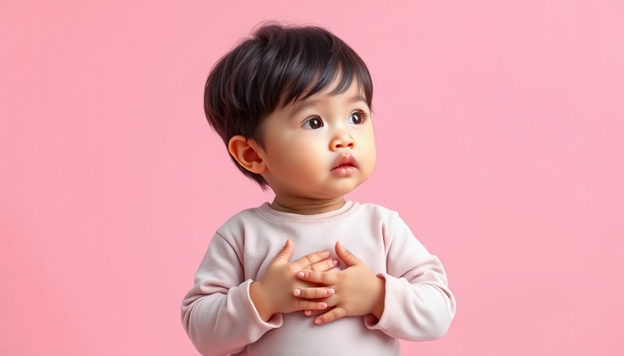 Young child with thoughtful stance, pink background, highlighting the genetic link between obesity and language skills.