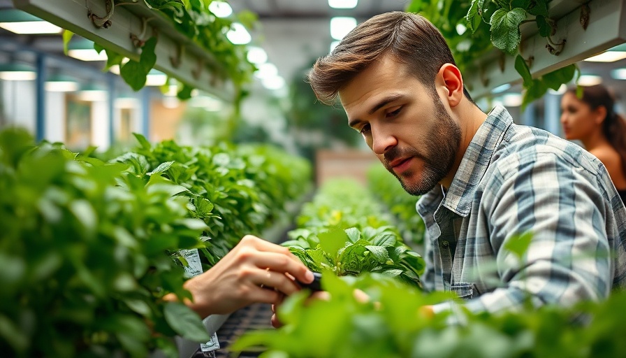 Dedicated man tending to hydroponic garden in Maldives, highlighting sustainable luxury.