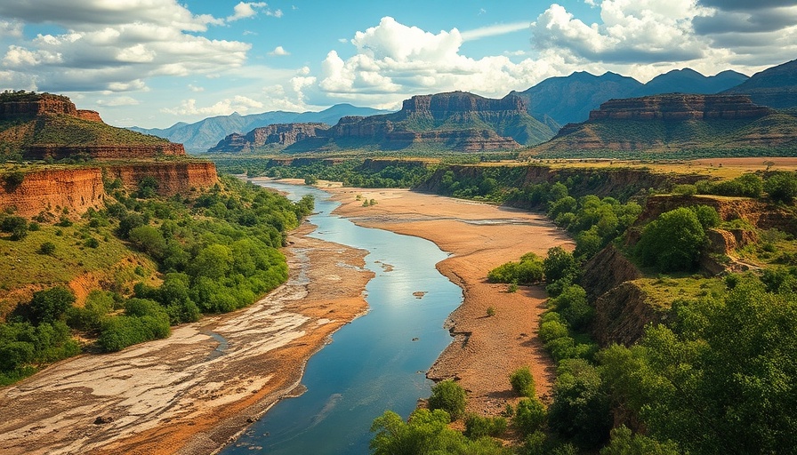 Expansive African landscape illustrating water crisis and hunger.