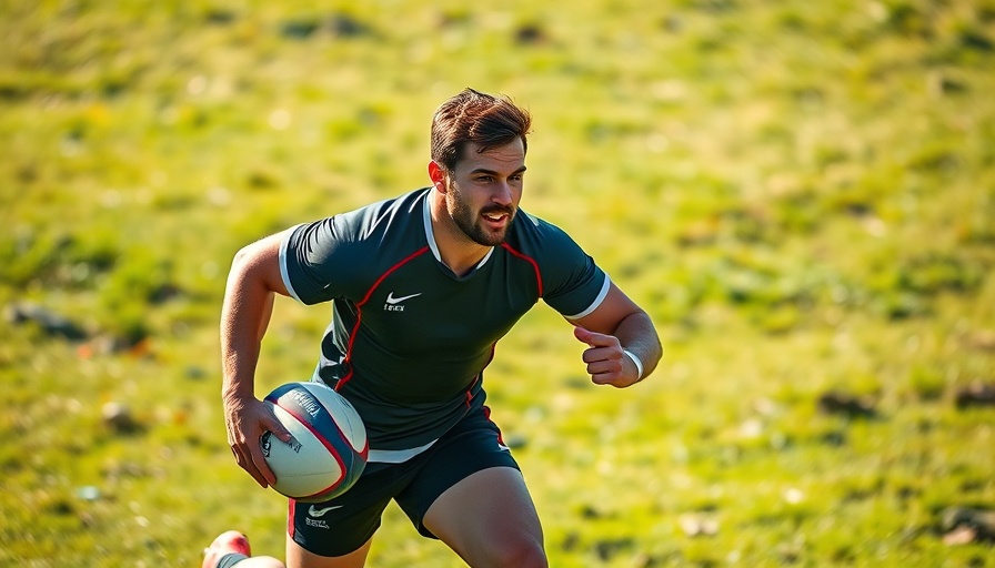 Sacha Feinberg-Mngomezulu running with rugby ball on field.