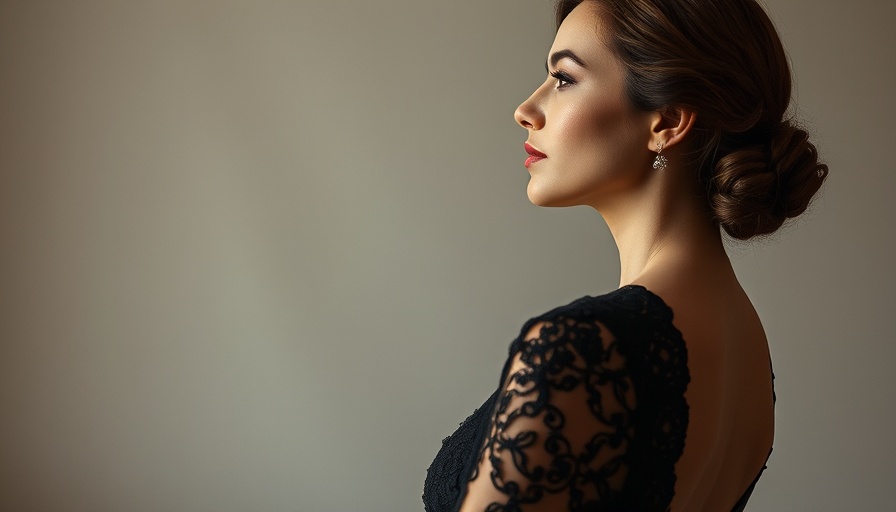 Profile of a woman in black lace dress in South African politics.