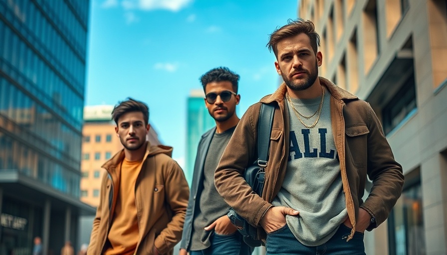 Men's sustainable fashion trends 2025 in urban street style.