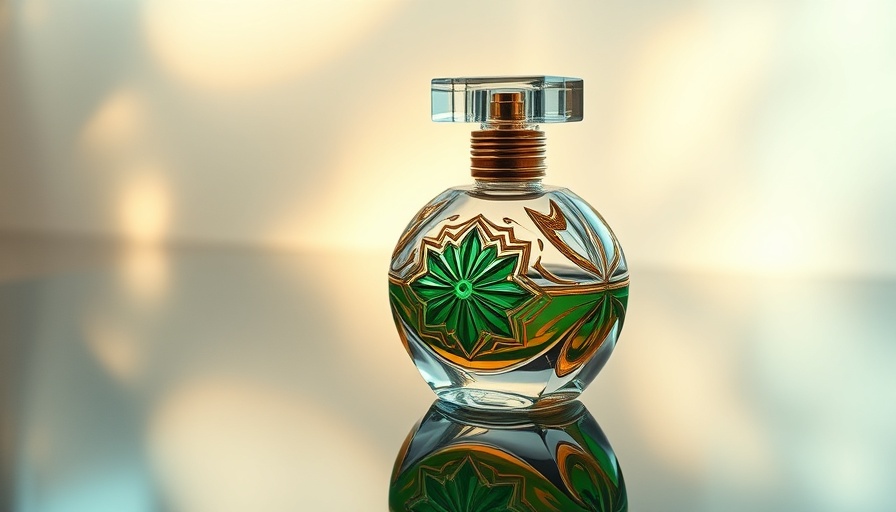 Elegant perfume packaging design with intricate details and soft lighting.