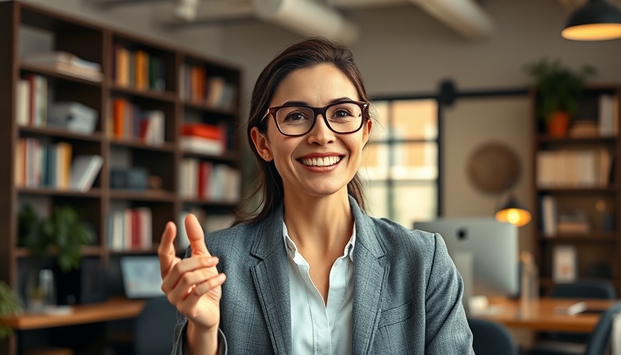 Smiling woman recording video on video marketing strategies.