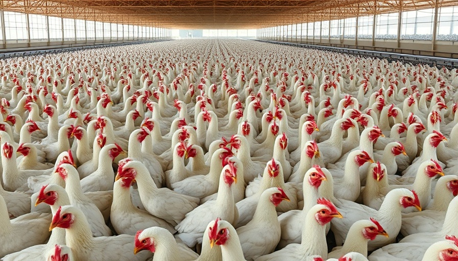Chickens in a poultry farm highlighting soybean market challenges.