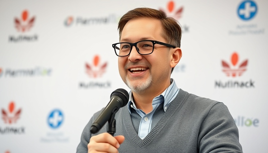 Confident speaker at a digital marketing news event.