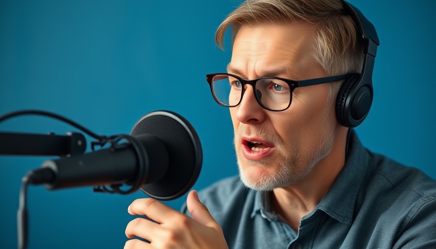 Middle-aged man sharing thoughts in a podcast on finding joy in grief.