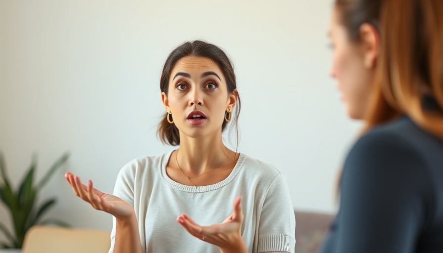 Curious woman explaining codependency concept indoors.