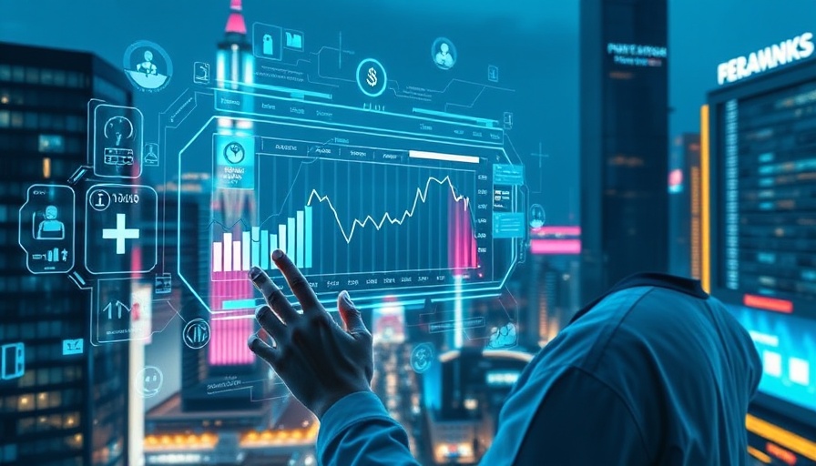 Futuristic scene of financial services marketing with holograms.