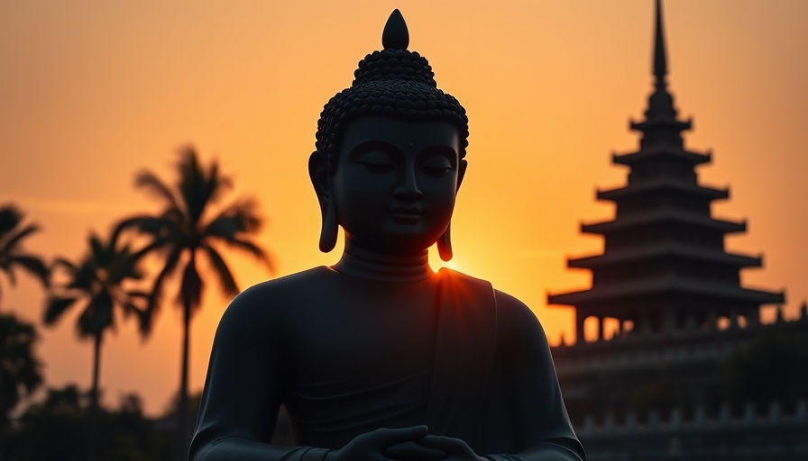 Mindfulness in Siddhartha: Buddha silhouette at sunrise.