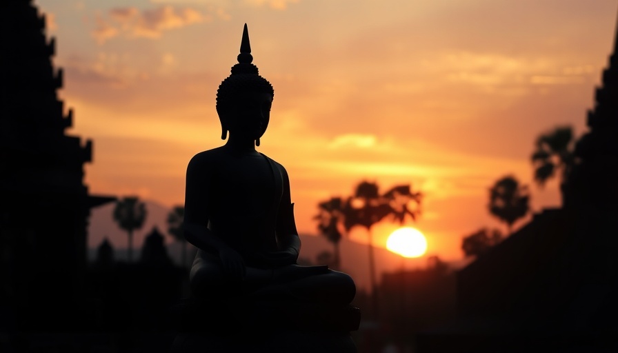 Silhouette of Buddha statue at sunset, Siddhartha meaning inspiration.