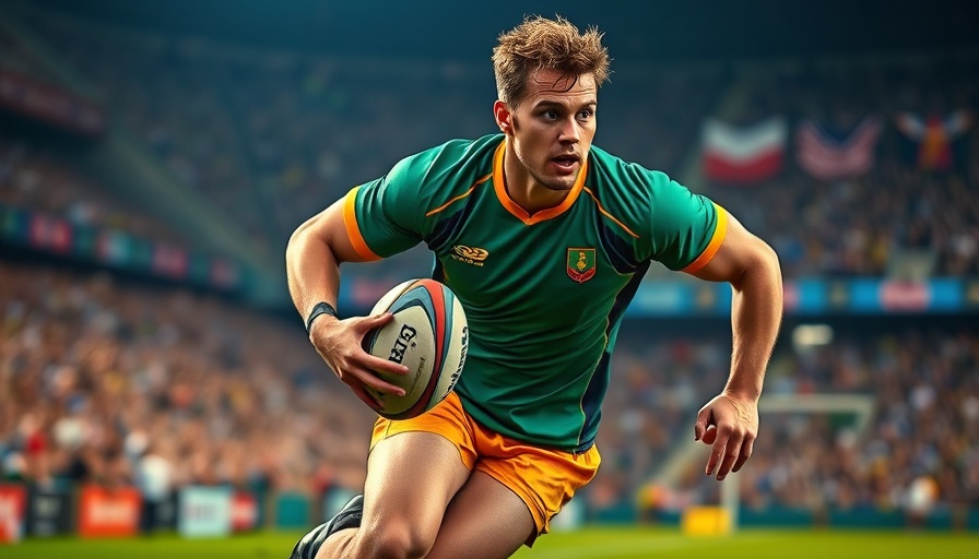 Blitzboks player in action at Hong Kong Sevens sprinting with the ball.