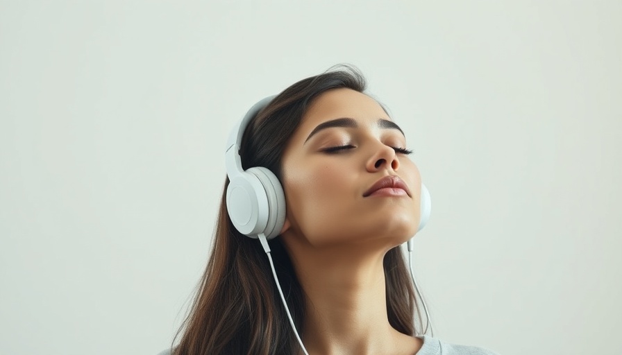 Young woman experiencing music therapy for pain management with headphones.