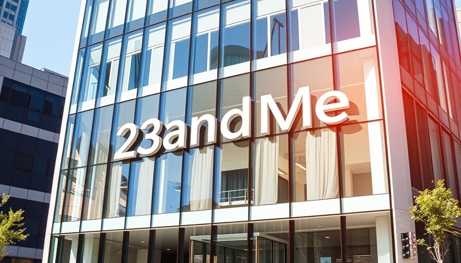 23andMe sign on a modern building facade.