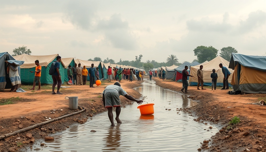 UNICEF 178,000 cholera cases in a crowded refugee camp, people collecting water.