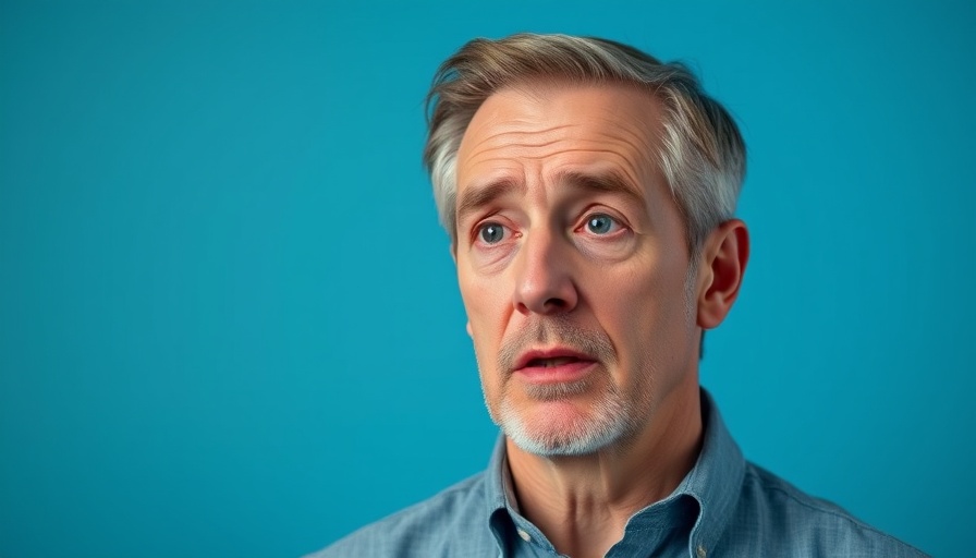 Middle-aged man discusses OCD and childhood trauma, neutral background.