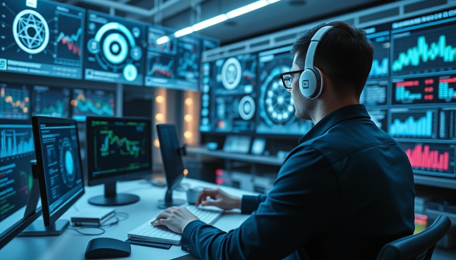 Futuristic AI in digital marketing scene with holographic interfaces.