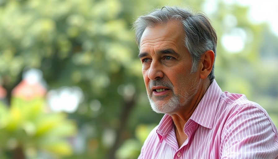 Middle-aged man discussing South African politics outdoors.