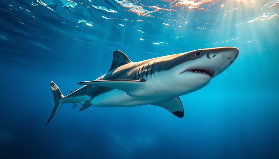 Majestic tiger shark swimming at Aliwal Shoal Hope Spot.
