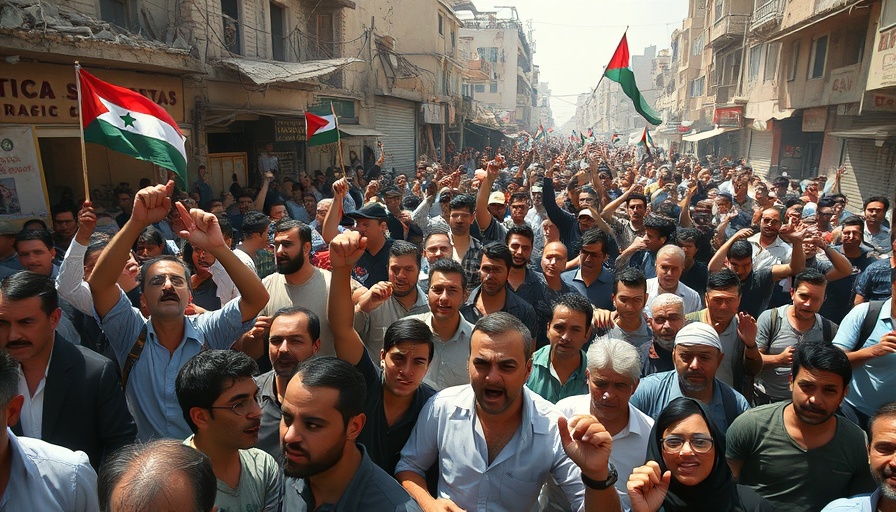 Large anti-Hamas protest in Gaza captured amid rubble and crowds.