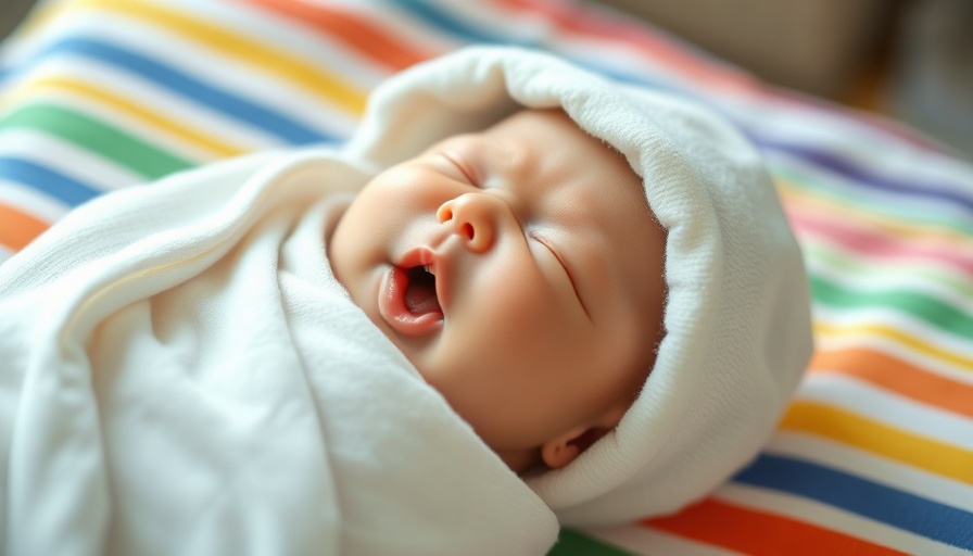 Newborn baby yawning wrapped in a blanket, soft lighting, soothing atmosphere.