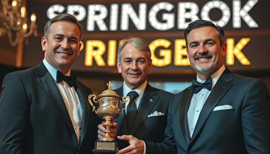 Celebration event with Springbok jersey sponsorship sign.
