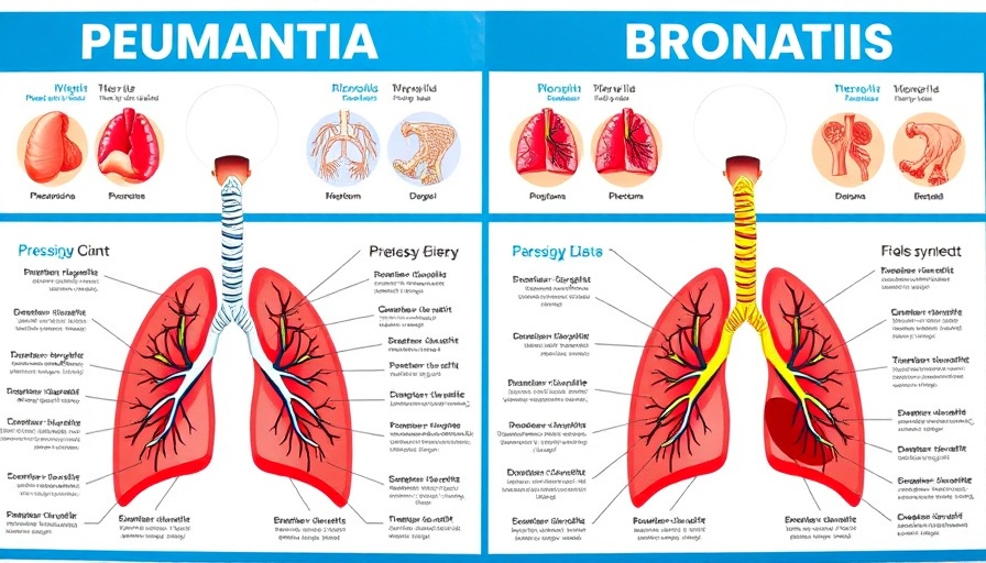 Comparison chart illustrating differences between pneumonia and bronchitis symptoms.