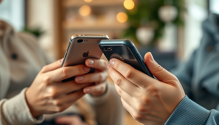 Close-up of hands with smartphones, illustrating app store user interactions.