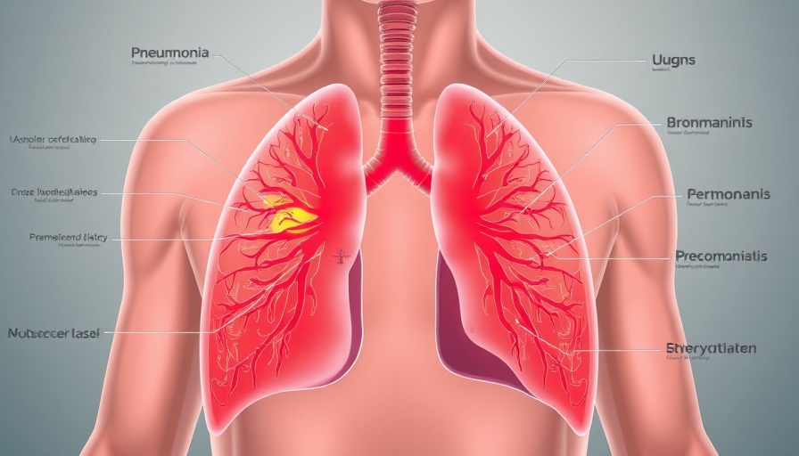Medical illustration showing pneumonia vs. bronchitis differences in lungs.