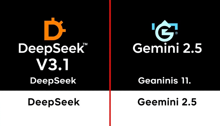 Google Gemini 2.5 vs DeepSeek V3.1 comparison chart, logos on black background.