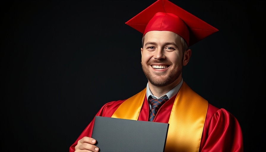 Local tourism ambassador in graduation attire, smiling with degree.