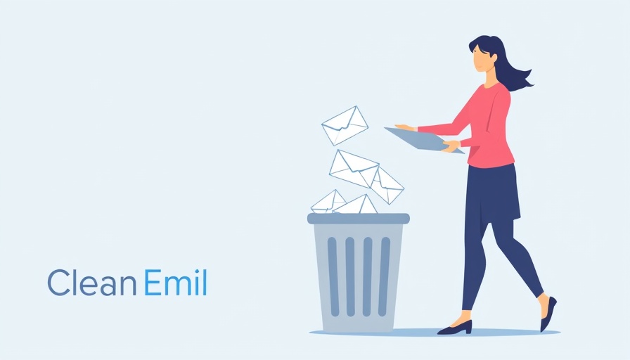 Email management solutions illustration with woman cleaning inbox, modern design.