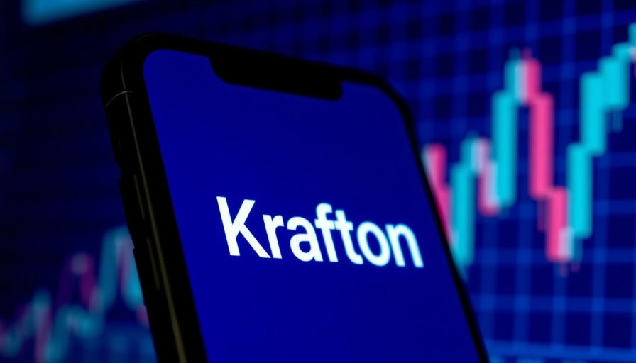 Krafton logo on smartphone with financial chart background.