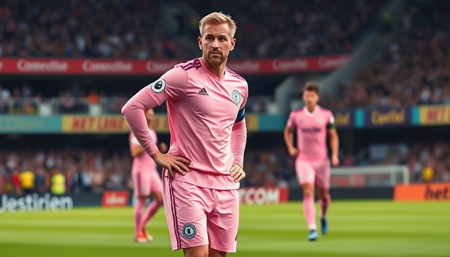 Nedbank Cup soccer player in pink kit directing teammates on the field.