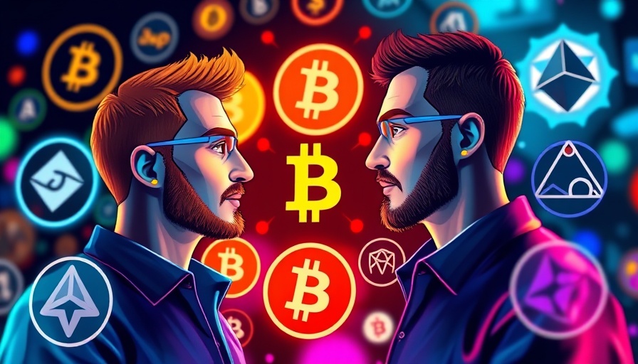 Cryptocurrency discussion graphic with coin logos, Bitcoin price prediction.