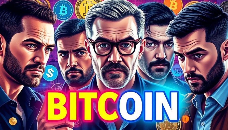 Bitcoin superpower vibrant collage with men and crypto icons.