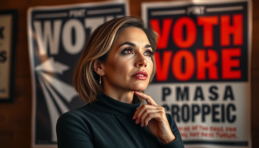 Woman in front of poster questioning political action, Executive Order 11110 and Cryptocurrency.