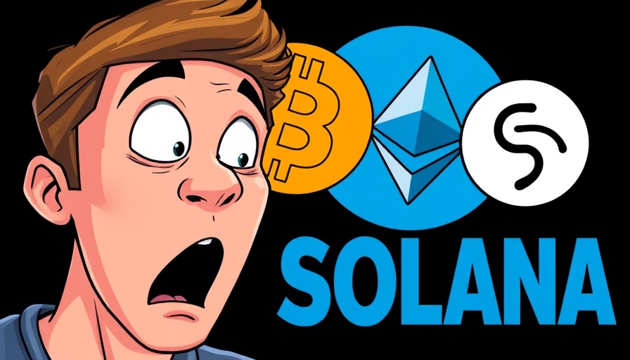 Bitcoin Analysis illustration with surprised man and cryptocurrency logos.