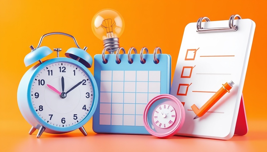 Illustration of scheduling tools for maximum impact on an orange background.