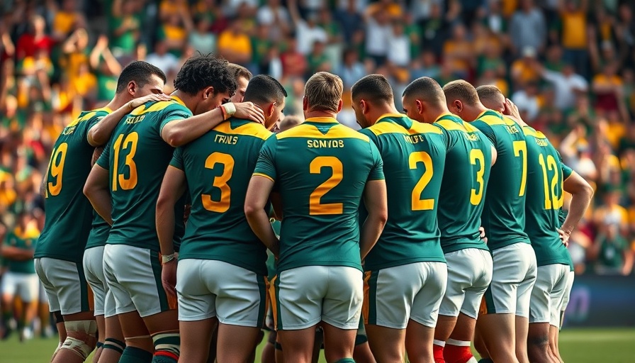 South African rugby team huddle showing unity and team spirit.