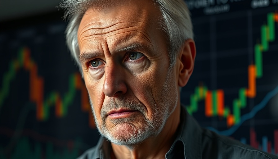 Person contemplating Bitcoin investment strategies with a digital chart.